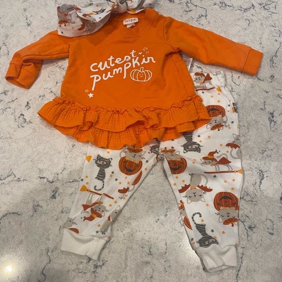 Baby Girl Halloween "Cutest Pumpkin" Outfit Chick Pea & Cat & Jack 3-6 Months - Picture 6 of 11